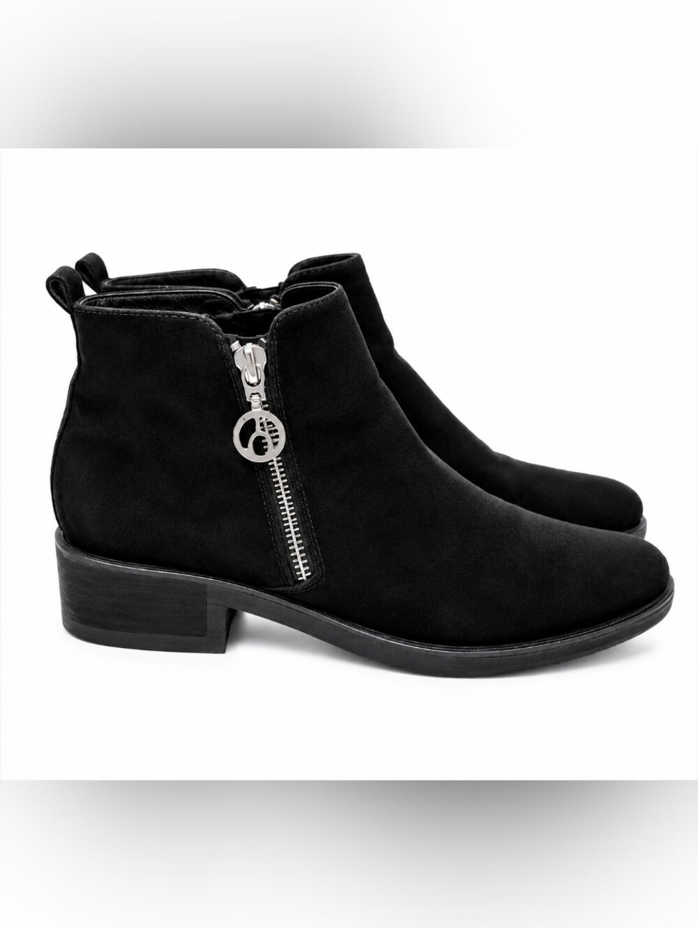 The Wishbone Collection Women's Black Suede Ankle Boots Size 7 Side Zip Block